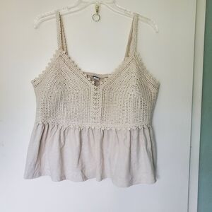 Old Navy Women's Cream Crochet Cropped Peplum Tank Top Sz Large Cottage NWT